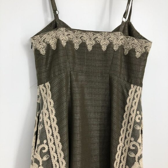 Anthropologie Moulinette Soeurs Olive Green Crochet embroidered rainwashed dress - Picture 13 of 16